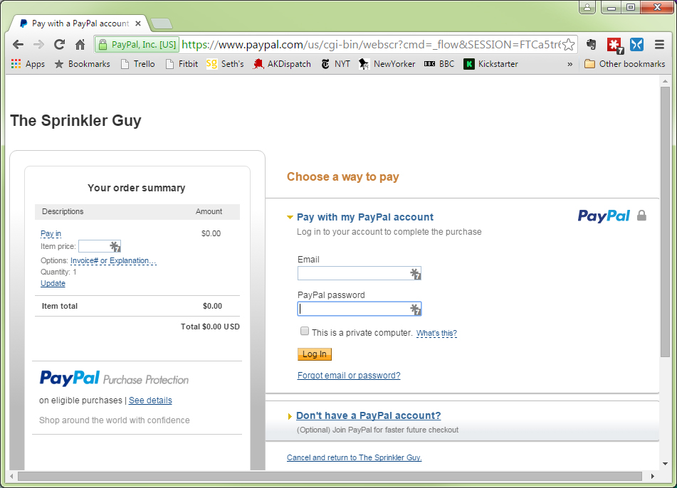 PayPal window example